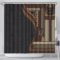 Samoa Siapo Motif and Tapa Pattern Half Style Shower Curtain Black Color LT03 - Polynesian Pride