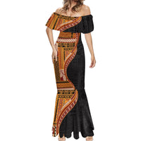 Samoa Siapo Motif and Tapa Pattern Half Style Mermaid Dress Yellow Color LT03 - Polynesian Pride