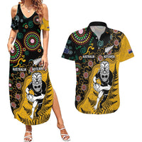 Custom New Zealand and Australia Rugby Couples Matching Summer Maxi Dress and Hawaiian Shirt Maori Warrior With Aboriginal Version LT03 Black - Polynesian Pride