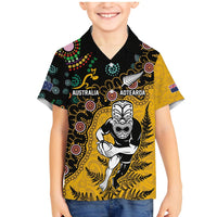 Custom New Zealand and Australia Rugby Family Matching Mermaid Dress and Hawaiian Shirt Maori Warrior With Aboriginal Version LT03 Son's Shirt Black - Polynesian Pride