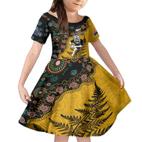Custom New Zealand and Australia Rugby Family Matching Tank Maxi Dress and Hawaiian Shirt Maori Warrior With Aboriginal Version LT03 Daughter's Dress Black - Polynesian Pride