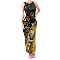 Custom New Zealand and Australia Rugby Family Matching Tank Maxi Dress and Hawaiian Shirt Maori Warrior With Aboriginal Version LT03 Mom's Dress Black - Polynesian Pride