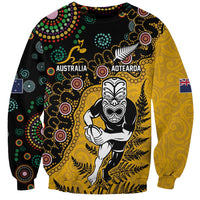 Custom New Zealand and Australia Rugby Sweatshirt Maori Warrior With Aboriginal Version LT03 Unisex Black - Polynesian Pride