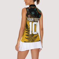 Custom New Zealand and Australia Rugby Women Sleeveless Polo Shirt Maori Warrior With Aboriginal Version