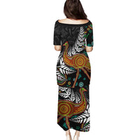 New Zealand Fern and Australia Emu Family Matching Puletasi and Hawaiian Shirt Aboriginal Mix Maori Pattern LT03 - Polynesian Pride