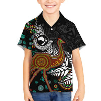 New Zealand Fern and Australia Emu Family Matching Summer Maxi Dress and Hawaiian Shirt Aboriginal Mix Maori Pattern LT03 Son's Shirt Blue - Polynesian Pride
