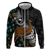 New Zealand Fern and Australia Emu Zip Hoodie Aboriginal Mix Maori Pattern
