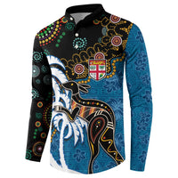 Fiji Palm Tree and Australia Kangaroo Button Sweatshirt Aboriginal Mix Tapa Pattern