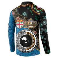 Fiji Palm Tree and Australia Kangaroo Button Sweatshirt Aboriginal Mix Tapa Pattern