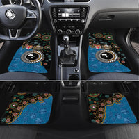 Fiji Palm Tree and Australia Kangaroo Car Mats Aboriginal Mix Tapa Pattern LT03 Set 4pcs Blue - Polynesian Pride