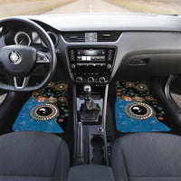 Fiji Palm Tree and Australia Kangaroo Car Mats Aboriginal Mix Tapa Pattern LT03 Set 2pcs - Front Blue - Polynesian Pride