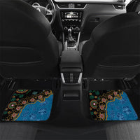 Fiji Palm Tree and Australia Kangaroo Car Mats Aboriginal Mix Tapa Pattern LT03 Set 2pcs - Back Blue - Polynesian Pride