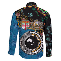 Fiji Palm Tree and Australia Kangaroo Family Matching Mermaid Dress and Hawaiian Shirt Aboriginal Mix Tapa Pattern