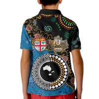 Fiji Palm Tree and Australia Kangaroo Kid Polo Shirt Aboriginal Mix Tapa Pattern