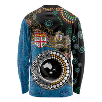 Fiji Palm Tree and Australia Kangaroo Long Sleeve Shirt Aboriginal Mix Tapa Pattern LT03 - Polynesian Pride