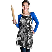 Aotearoa Maori Sea Animals Tribal Apron Manta Ray and Shark Moko Pattern Black Color