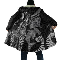 Aotearoa Maori Sea Animals Tribal Cloak Manta Ray and Shark Moko Pattern Black Color