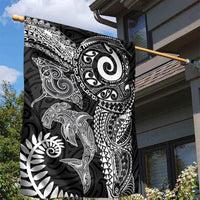 Aotearoa Maori Sea Animals Tribal Garden Flag Manta Ray and Shark Moko Pattern Black Color LT03 - Polynesian Pride
