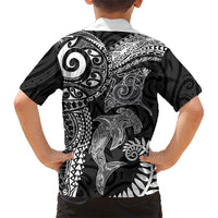 Aotearoa Maori Sea Animals Tribal Hawaiian Shirt Manta Ray and Shark Moko Pattern Black Color LT03 - Polynesian Pride
