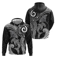 Aotearoa Maori Sea Animals Tribal Hoodie Manta Ray and Shark Moko Pattern Black Color LT03 - Polynesian Pride