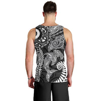 Aotearoa Maori Sea Animals Tribal Men Tank Top Manta Ray and Shark Moko Pattern Black Color LT03 - Polynesian Pride