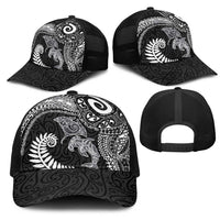 Aotearoa Maori Sea Animals Tribal Mesh Trucker Cap Manta Ray and Shark Moko Pattern Black Color