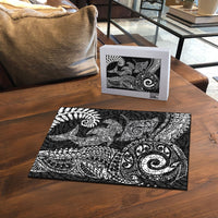 Aotearoa Maori Sea Animals Tribal Puzzle Manta Ray and Shark Moko Pattern Black Color