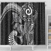 Aotearoa Maori Sea Animals Tribal Shower Curtain Manta Ray and Shark Moko Pattern Black Color LT03 - Polynesian Pride