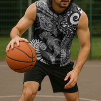 Aotearoa Maori Sea Animals Tribal Sleeveless Hoodie Manta Ray and Shark Moko Pattern Black Color LT03 - Polynesian Pride