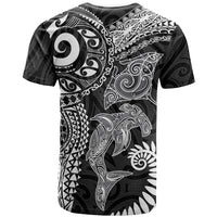 Aotearoa Maori Sea Animals Tribal T Shirt Manta Ray and Shark Moko Pattern Black Color LT03 - Polynesian Pride