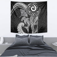 Aotearoa Maori Sea Animals Tribal Tapestry Manta Ray and Shark Moko Pattern Black Color