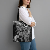 Aotearoa Maori Sea Animals Tribal Tote Bag Manta Ray and Shark Moko Pattern Black Color