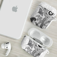 Aotearoa Maori Sea Animals Tribal AirPods Case Manta Ray and Shark Moko Pattern White Color