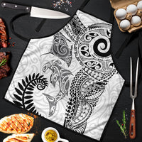 Aotearoa Maori Sea Animals Tribal Apron Manta Ray and Shark Moko Pattern White Color