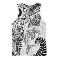 Aotearoa Maori Sea Animals Tribal Basketball Jersey Manta Ray and Shark Moko Pattern White Color LT03 - Polynesian Pride