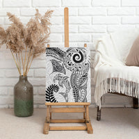 Aotearoa Maori Sea Animals Tribal Canvas Wall Art Manta Ray and Shark Moko Pattern White Color