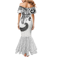 Aotearoa Maori Sea Animals Tribal Family Matching Mermaid Dress and Hawaiian Shirt Manta Ray and Shark Moko Pattern White Color LT03 - Polynesian Pride