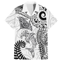 Aotearoa Maori Sea Animals Tribal Family Matching Tank Maxi Dress and Hawaiian Shirt Manta Ray and Shark Moko Pattern White Color LT03 Dad's Shirt - Short Sleeve White - Polynesian Pride