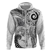 Aotearoa Maori Sea Animals Tribal Hoodie Manta Ray and Shark Moko Pattern White Color LT03 Zip Hoodie White - Polynesian Pride
