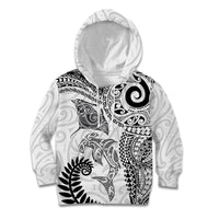 Aotearoa Maori Sea Animals Tribal Kid Hoodie Manta Ray and Shark Moko Pattern White Color LT03 Hoodie White - Polynesian Pride