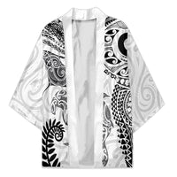 Aotearoa Maori Sea Animals Tribal Kimono Manta Ray and Shark Moko Pattern White Color