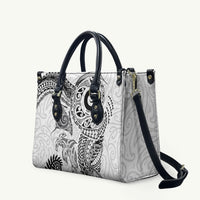 Aotearoa Maori Sea Animals Tribal Leather Bag Manta Ray and Shark Moko Pattern White Color