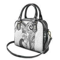 Aotearoa Maori Sea Animals Tribal Shoulder Handbag Manta Ray and Shark Moko Pattern White Color