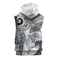 Aotearoa Maori Sea Animals Tribal Sleeveless Zip Hoodie Manta Ray and Shark Moko Pattern White Color LT03 - Polynesian Pride