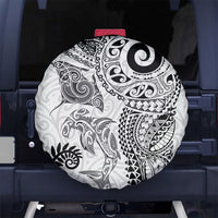Aotearoa Maori Sea Animals Tribal Spare Tire Cover Manta Ray and Shark Moko Pattern White Color LT03 No hole White - Polynesian Pride