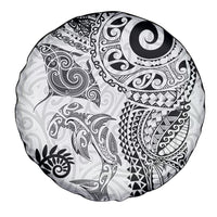 Aotearoa Maori Sea Animals Tribal Spare Tire Cover Manta Ray and Shark Moko Pattern White Color LT03 - Polynesian Pride