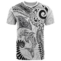Aotearoa Maori Sea Animals Tribal T Shirt Manta Ray and Shark Moko Pattern White Color LT03 White - Polynesian Pride