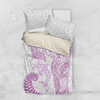 Aotearoa Maori Sea Animals Tribal Bedding Set Manta Ray and Shark Moko Pattern Pink Color