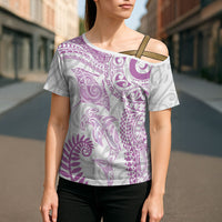 Aotearoa Maori Sea Animals Tribal Cross Shoulder Shirt Manta Ray and Shark Moko Pattern Pink Color LT03 - Polynesian Pride