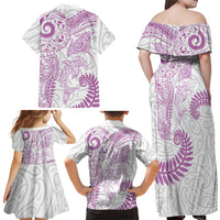 Aotearoa Maori Sea Animals Tribal Family Matching Off Shoulder Maxi Dress and Hawaiian Shirt Manta Ray and Shark Moko Pattern Pink Color LT03 - Polynesian Pride
